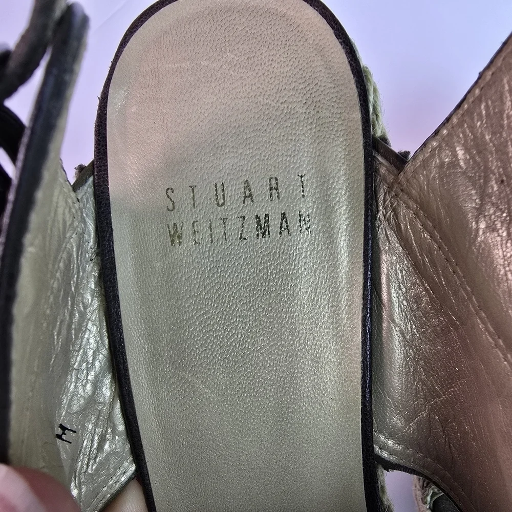 Stuart Weitzman Toogood Wrinkle Raffia Alex Wedge Espadrille Platform Sandal 9